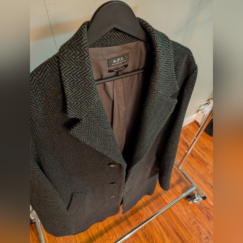 A.P.C. Green Herringbone Overcoat